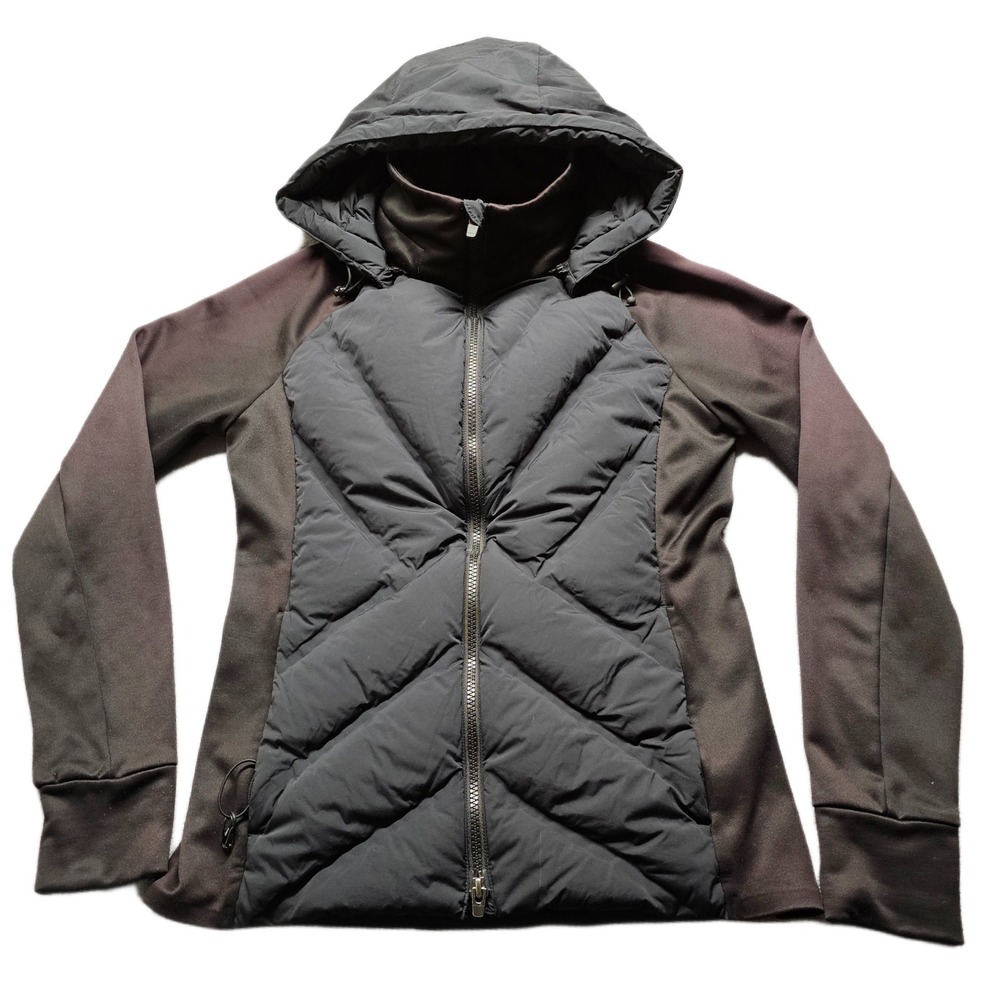 Athleta Women Inlet Puffer Hybrid Jacket Women SP Black Down Hooded Full Zipper